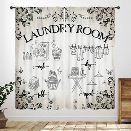 Laundry Room Curtains for Windows,Rustic Farmhouse Dry Wash Fold Repeat Country Wood Window Treatments Bedroom Living Room Bathroom Room Curtain 2 Panel,42X54 Inch