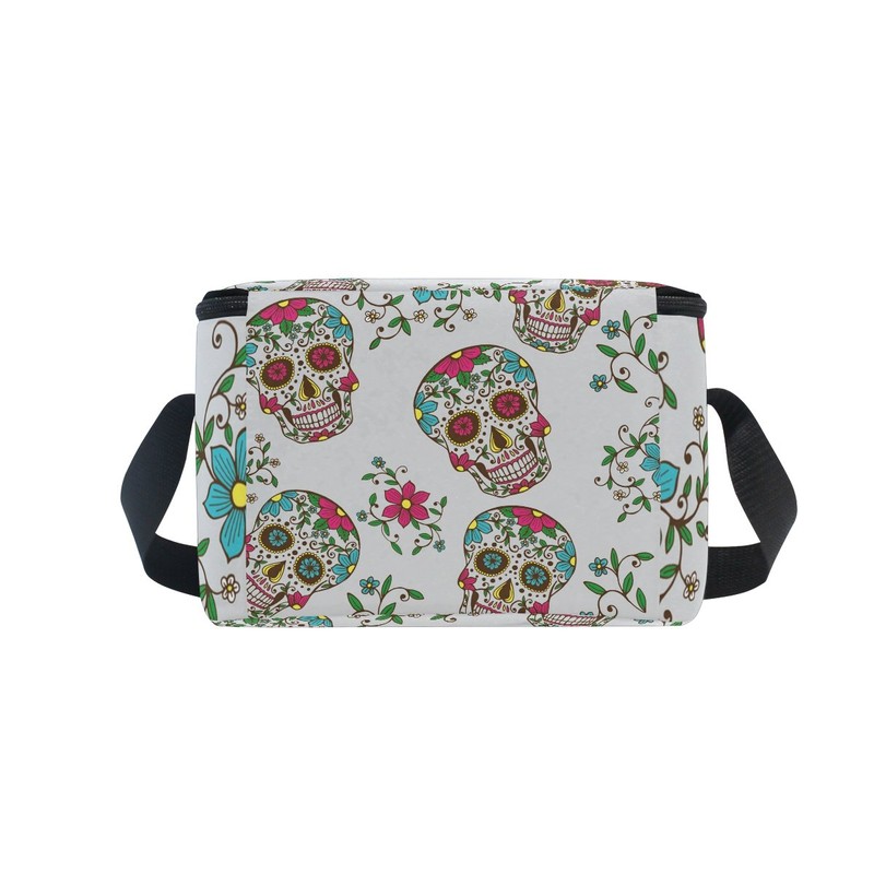 MASSIKOA Sugar Skull Flower Insulated Lunch Bag Lunch Box Cooler