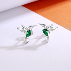 925 Sterling Silver Hummingbird Earrings Stud with Green Cubic Zirconia Hypoallergenic Jewelry Gift for Women