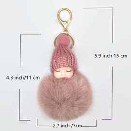 WtgwtQ Fur Ball Pom Pom Keychain for Women Handbag Car Key Chain Decoration Fluffy Cute Baby Girl Doll PomPoms For Christmas Gift (Pink)