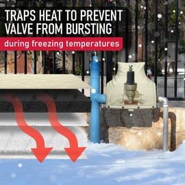 Redford Supply Co. Cold Snap (0°F) Backflow Preventer Insulation Cover, 14"W x 13"H, Pipe Insulation, Water Sprinkler Covers for Outside, Sprinkler Backflow Cover for Winter, Well Pump Bag (Beige)