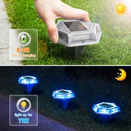 VOLISUN Solar Driveway Lights Dock Outdooor Waterproof Marker Lights,16 Pack Deck Light 2 Colors in 1 Led Wireless IP67,Solar Blue Deck Light for Driveway Sidewalk Pathway Yard(White/Blue)