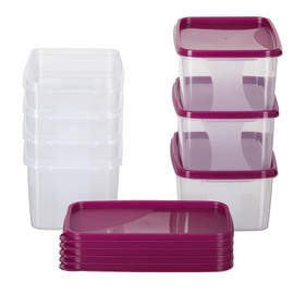 MiraHome Freezer Containers 8 x 1.3 L Rectangular Pink - Storage Jars with Lid Airtight - Transparent Food Storage Containers - Kitchen Storage Box for Mealprep & Organisation - Austrian Quality