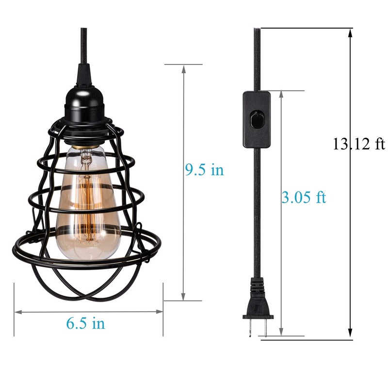 Industrial Plug in Pendant Light, Asnxcju Vintage Hanging Cage Pendant