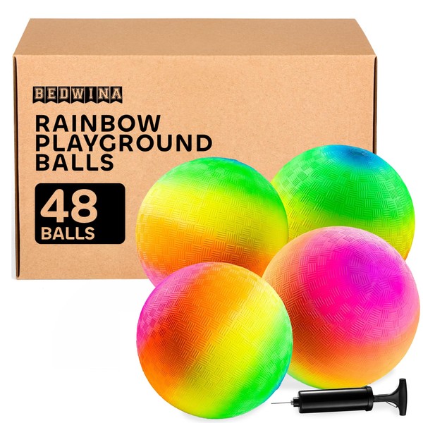 Bedwina Rainbow Playground Balls - 8.5Inch (Pack of 48) Rubber