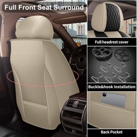 IKABEVEM Car Seat Covers Full Set Fit for Acura TL 2004-2014: 5 Seat Auto Interior Accessories, Waterproof Faux Leather Vehical Car Seat Cushions Cover（Beige&Black