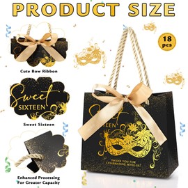 Spakon 18 Pcs Sweet 16 Gift Bag 16th Birthday Party Favors Masquerade Party Favors Masquerade Party Favor Gift Bag with Handles and Ribbons Masquerade Sweet 16 Favors for Guests