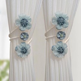 Curtain Tiebacks 2 Packs, Artificial Flower Curtain Holdbacks Clips,Flexible Curtain Buckle Elegant Decorative for Home Living Room Bedroom (Blue)