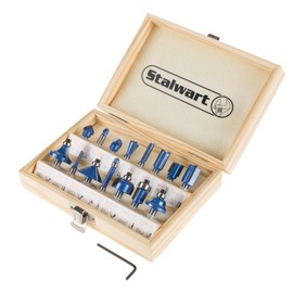 Router Bit Set- 15 Piece Kit with ¼” Shank and Wood Storage Case By Stalwart (Woodworking Tools for Home Improvement and DIY)