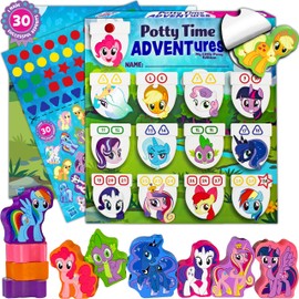 Potty Time Adventures Toddler Potty Training Chart by Lil ADVENTS - 14 Wooden Stacking Blocks / Prizes, Potty Training Advent Game - Behavior Reward Chart, Stickers & Activity Board - My Little Pony