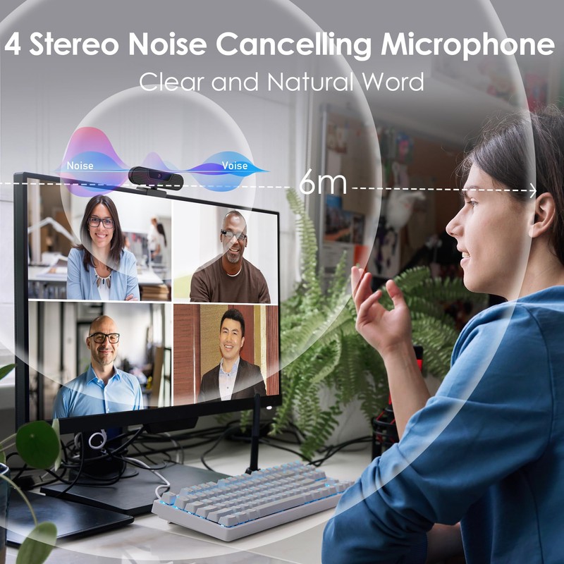 VIZOLINK W4GS 2K Webcam, PC Webcam 1080P 60FPS, Auto Focus,