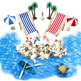 shallyong Beach Micro Landscape, Mini Beach Decorations, Miniature Beach Decoration, Miniature Decoration Set, Mini Beach Chair, Parasol, Small Palm Tree, Dollhouse Decoration
