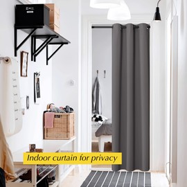 NICETOWN Grey Blackout Closet Door Curtains - Energy Saving Thermal Temporary Drapes with Eyelets for Doorway/Office/Classroom/Utility Room, 1 Panel, W42 x L80 Inch