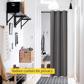 NICETOWN Grey Blackout Closet Door Curtains - Energy Saving Thermal Temporary Drapes with Eyelets for Doorway/Office/Classroom/Utility Room, 1 Panel, W42 x L80 Inch