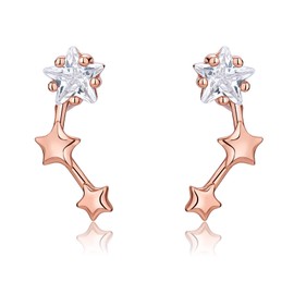Earrings Silver 925 Women's Cubic Zirconia Stud Earrings Hanging Heart Earrings Star Jewellery Hypoallergenic Pendant Small Hanging Rose Gold Earrings Crystal Earring Women's Earrings Gold-Plated