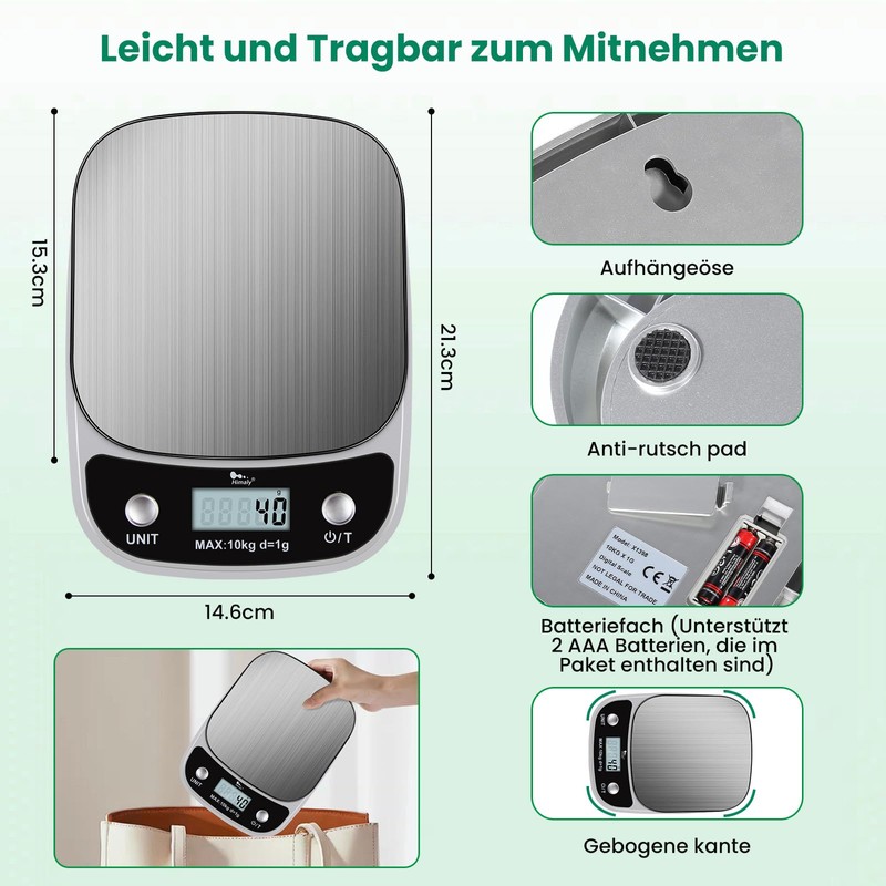 Uten Digital Kitchen Scales, White Letter Scales with Tare Function,