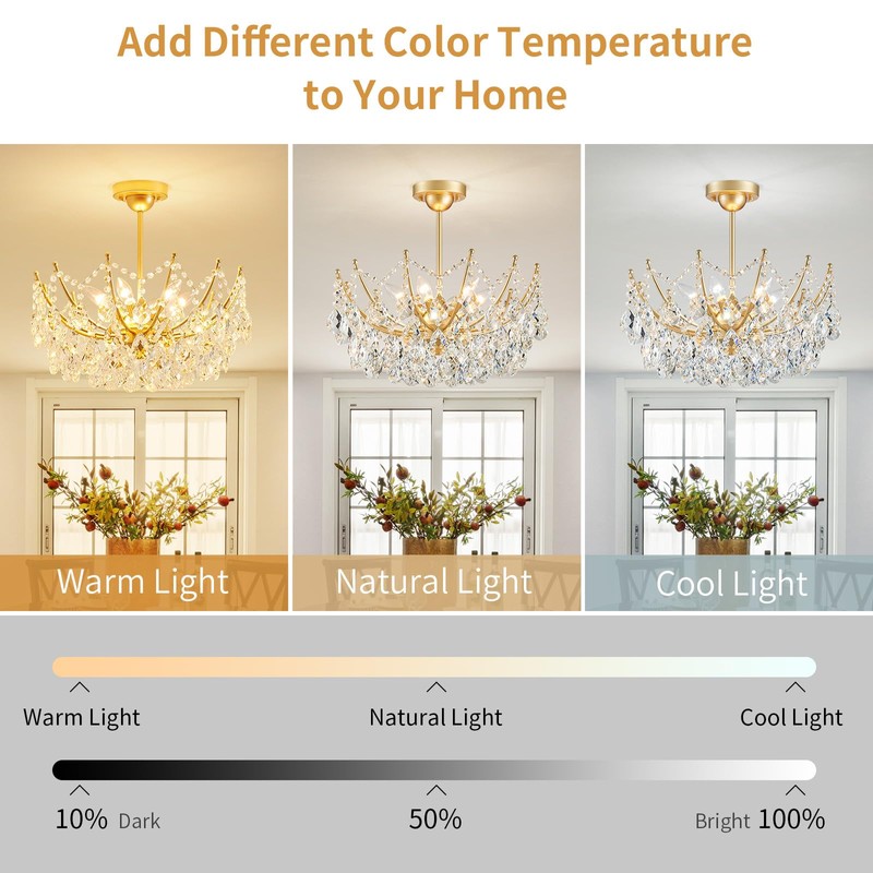 ANJIADENGSHI Crystal Chandelier Ceiling Light, Modern Semi Flush Mount Ceiling