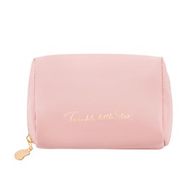 LJCZKA Leather Makeup Bag for Purse Travel,Portable Small Cosmetic Organizer for Women and Girls,Cute Waterproof Pouch Travel Toiletry Bag with Divider & Zippers (Pink)