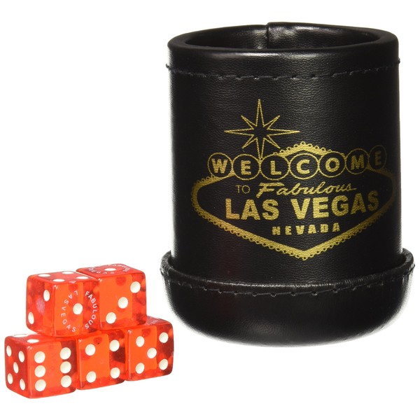 Black Deluxe "Welcome To Las Vegas" Dice Cup with 5 Standard Dice
