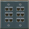 RiteAV - Cat6 Shielded Wall Plate 12 Port - Flat 2 Gang [Stainless Steel]