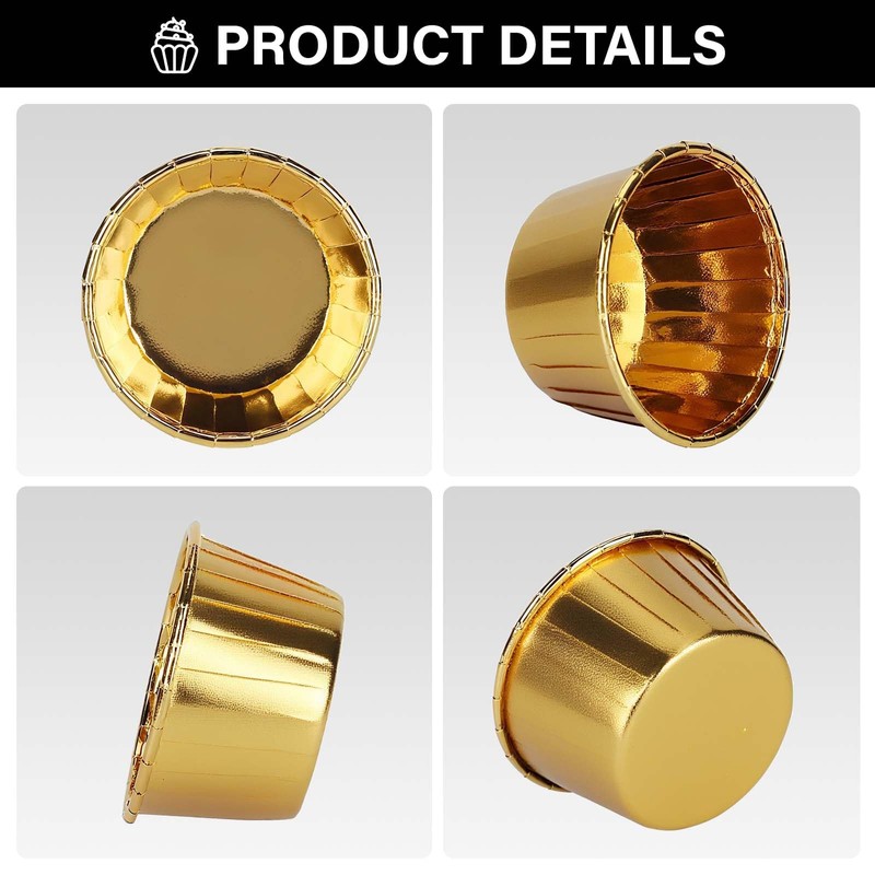 EUSOAR Gold Cupcake Cups, 3.5 Oz 50pcs Disposable Foil Muffin