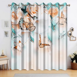 Kzzfqxb Butterfly Blackout Curtains 3D Print Blooming Flowers Window Drapes for Living Room Decor Spring Scenery Curtain Panel with Thermal Insulated Grommet,2 Panels,Each W42 xL63