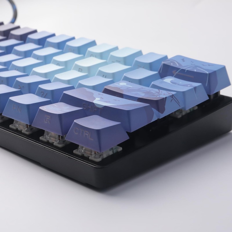 kakiwutj PBT Moonlit Keycaps Custom Dark Blue Shine Through Keycaps
