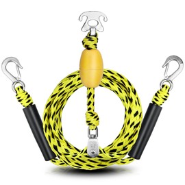 Boat Tow Harness for Tubing, Heavy-duty 13ft Self Centering Tow Rope Up to 4 Riders with Float Ball, Stainless Steel Hooks and Pulley for Watersports,Towing Towable Tube, Water Ski, Wakeboard (Yellow)