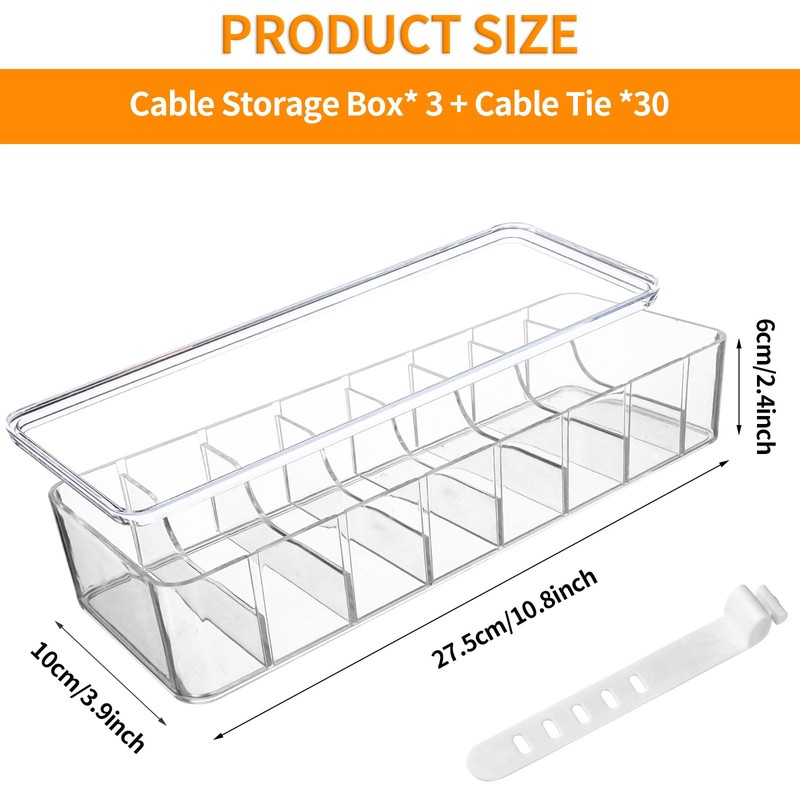 3 Pack Cable Storage Box Cable Tidy Box with 30