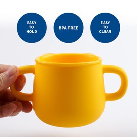 BLUE GINKGO Silicone Toddler Cups - Open Cup for Baby with Handles | Made in Korea | 8oz Training Open Cups for Toddlers 1-3 (Yellow)