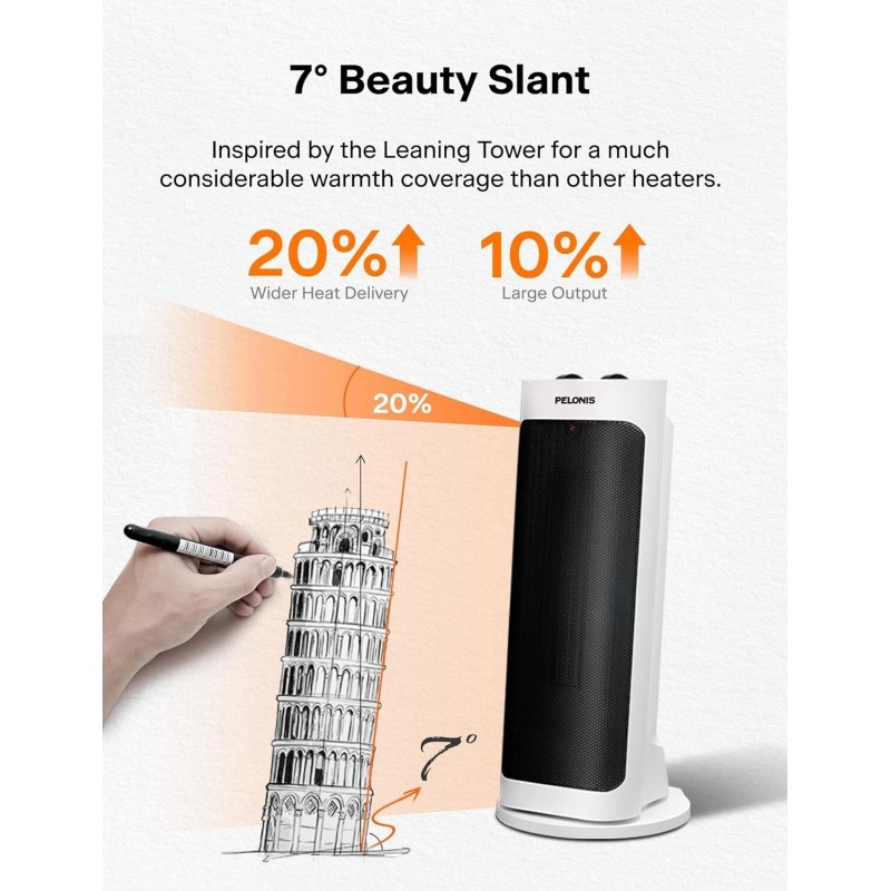 Pelonis Portable Space Heater with 70° Oscillation & Thermostat, Quiet