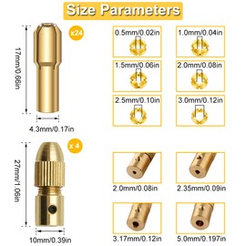 EATBALE Brass Collet Drill Bit Chuck Accessories, Micro Twist Drill Chuck Adapter (0.5-3.0mm) Small Electric Drill for Rotary Tools Axis & Copper Caps Set Fits 2mm/2.35mm/3.17mm/5mm Shaft (32 Pcs)