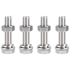 TOP-VIGOR 4Pcs M10 x 50mm Hex Head Screws Bolts, Nuts, Flat & Lock Washers Kits, 304 Stainless Steel Fully Thread Hexagon Bolts for DIY Bike Motorcycles Repair