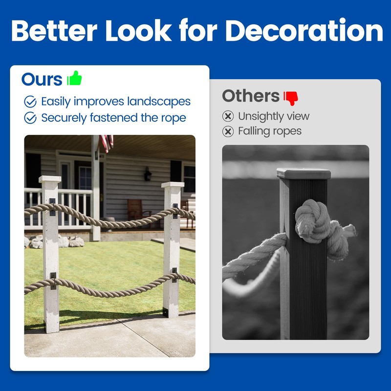 Muzata 5Pack Black Decorative Ring Rope Supports Holders for Hemp