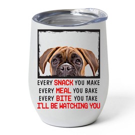 Every Snack You Make I'll Be Watching You Red Boxer Dog Tumbler 12oz Stainless Steel Vacuum Insulated Cup With Lid - Peeking Animal Funny Gifts for Dog Lovers