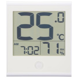 Ohm Electric Thermometer, Capital Letter Thermometer, Hygrometer, Temperature and Hygrometer, Easy to See Temperature, Large Screen, Placed, Wall Mounted, Clock, Calendar, Time, Date, White TEM-210B-W 08-1446 OHM