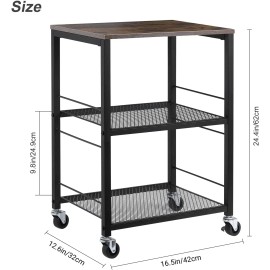 LIANTRAL 3 Tier Rolling Cart, Black Kitchen Carts on Wheels with Storage, Mul...