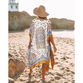 Kimonos for Women Casual Swimsuit Coverup Lightweight Boho Kimono Cardigans for Summer（Beige Yellow Paisley）