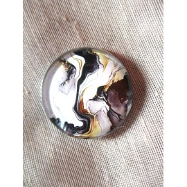 NEW GLASS DOME PIC BUTTON    LOVELY "MARBLED" PATTERN IN BLACK WHITE & GOLD 30mm