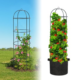 Large Trellis, Garden Obelisk Trellis for Climbing Plants Outdoor, 55” Metal Trellises for Tomato Cucumber Grape Clematis Rose Vine Support, Heavy Duty Cage Stand Fit 25-Gallon Container Raised Bed