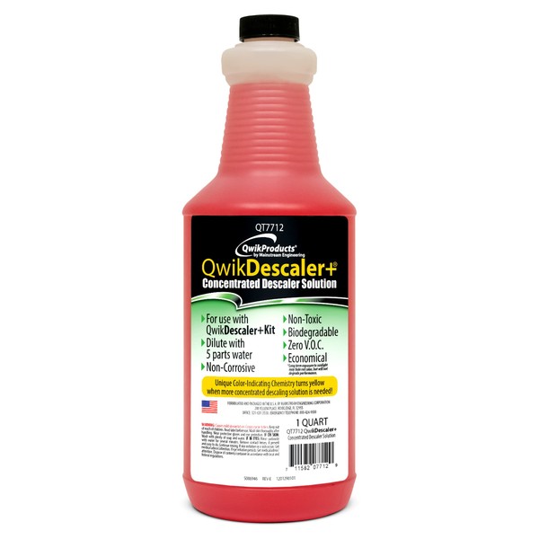 QwikDescaler + Concentrated Descaler Solution, Tankless Water Heater Descaling Solvent for Heat Exchanger, Quickly Dissolves Scale, Lime, Tarnish and Deposits, 1 Quart
