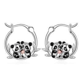 Panda Earrings S925 Sterling Silver S925 Panda Hoop Earrings Jewellery Gifts for Women Panda Lovers, Sterling Silver, No Gemstone