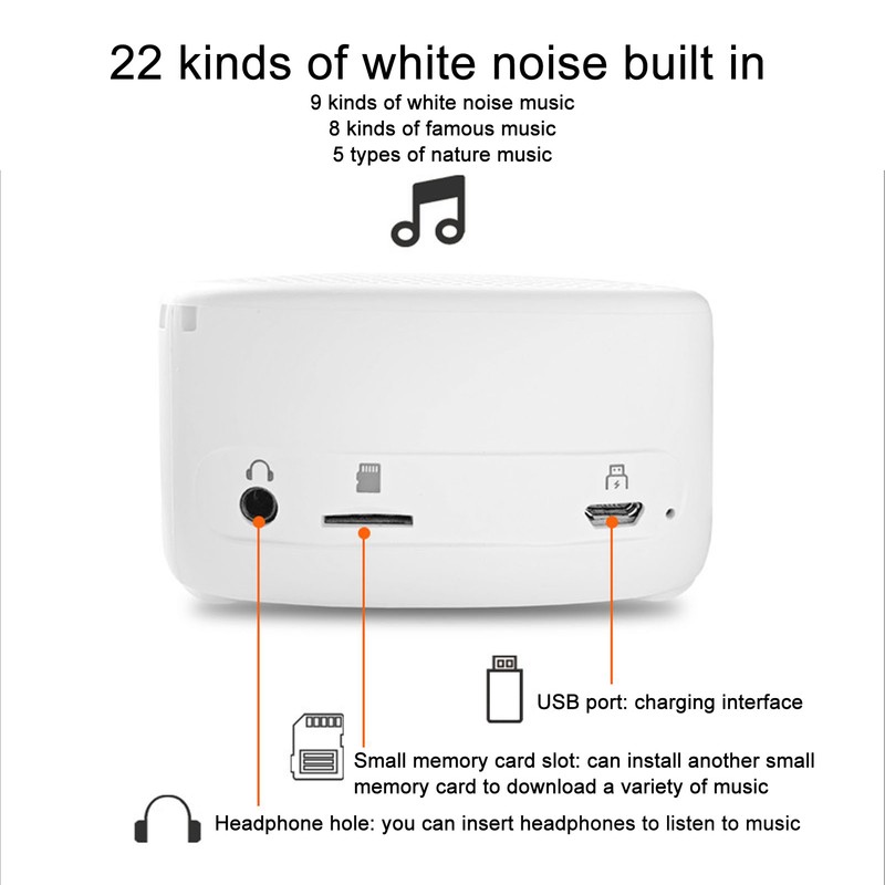 Sleep Sound Machine Intelligent Timing Adjustable Volume USB Charging White