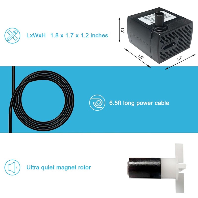 Submersible Quiet Fish Tank Pump 80GPH 2.6ft Lift 4W 110V