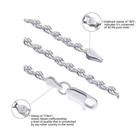 Savlano 925 Sterling Silver 3.5mm Solid Italian Rope Diamond Cut Twist Link Chain Necklace With a Gift Box For Men & Women - Made in Italy