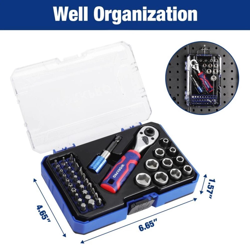 WORKPRO 42PC 1/4" Drive Master Socket Set Metric Qucik-Release Dual