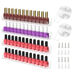 PMMASTO Adhesive Nail Polish Organizer Holder 15 Inch Clear Acrylic Wall Rack Shelf for 40-60 Bottles Nail Polish Display Rack For Nail Room Decor Organizer (4 Pack)