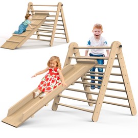 Baoniu Triangle Climbing Toys, Stable Climbing Toys for Toddlers with Climbing and Sliding Ramps, 2 in 1 Foldable Wooden Activity Triangle Climber, Safety Indoor Kids Climbing Toys for Toddlers