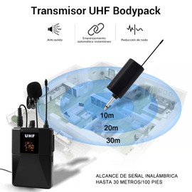 TETEGDCX Microfono inalambrico UHF Diadema, lavalier Solapa Bolsillo Mic, Amplificador de Voz Portátil, con Bodypack Transmisor, 30M para Profesores, Discursos, Reuniones, Ktv, Boda