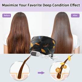 Hair Steamer Cap, Portable Hair Care Hat with 10 Mode Temperature Control, 110V Electric Heating Cap for Hair SPA Beauty Steamer Nourishing Hat Hair Thermal Treatment Cap (Black Feather)